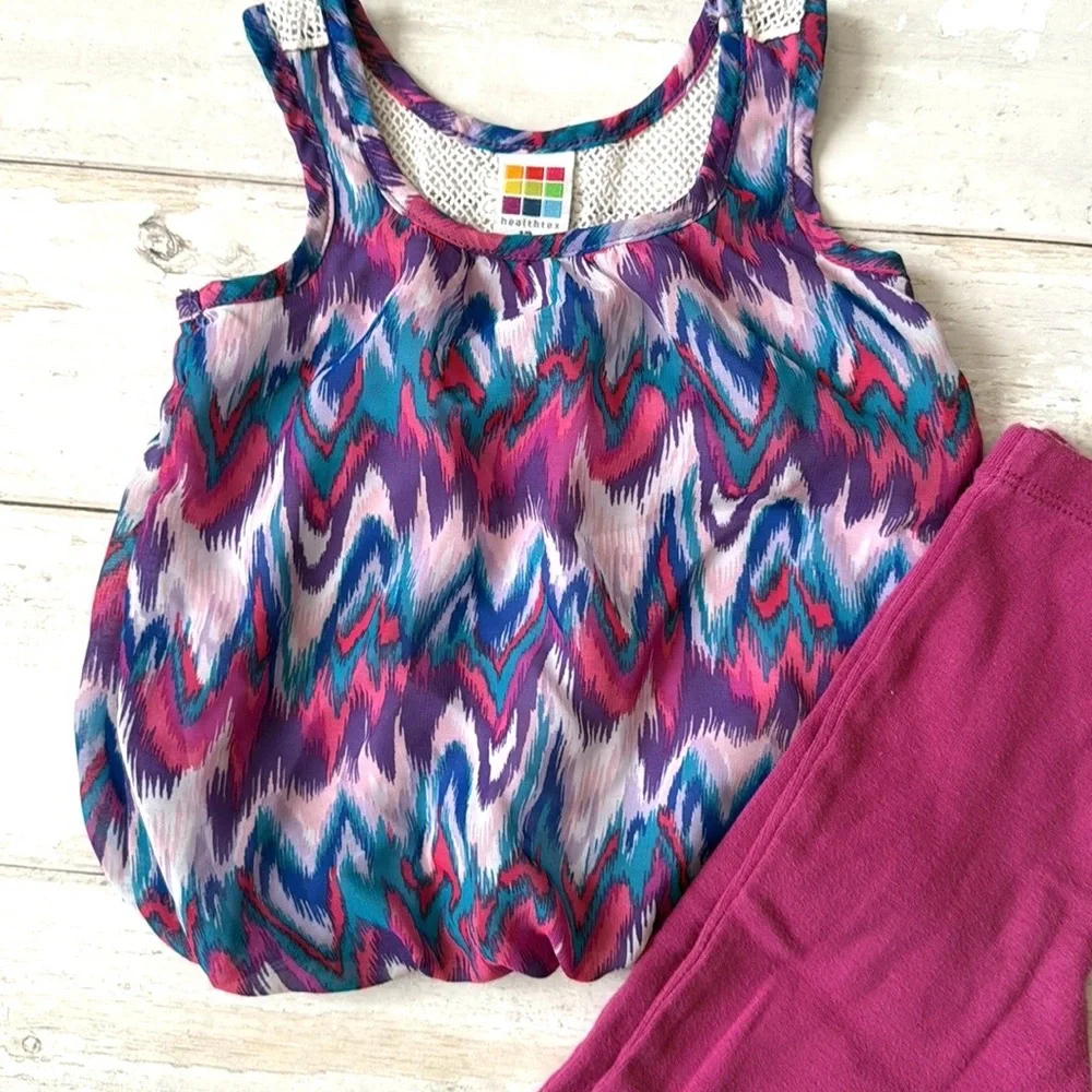 Baby Girl 12m Outfit Leggings Top Purple Blue Print Shirt Pants Set